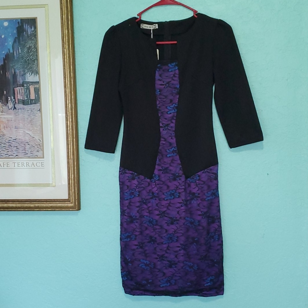 NWT Liva Girl Purple Lace Faux Jacket Dress